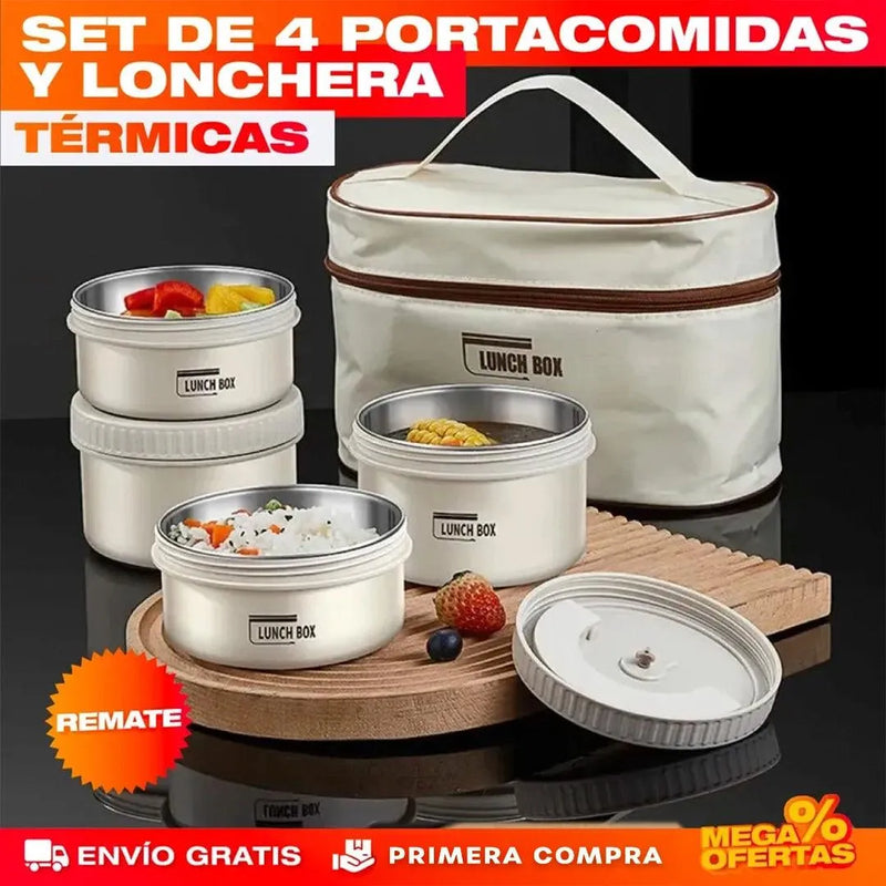 SET X4 PORTACOMIDAS Y LONCHERA TÉRMICA
