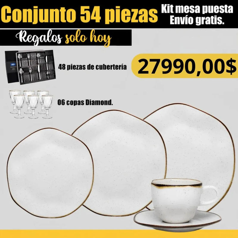 54 Piezas Set de Vajilla en Porcelana Conjunto de Lujo - ¡Solo Hoy!
