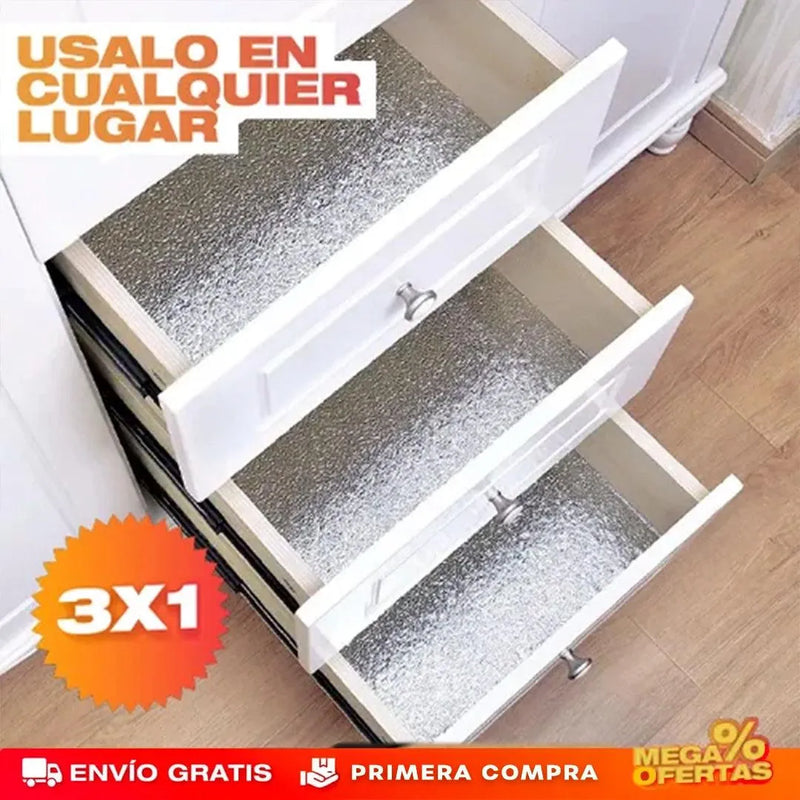 (COMPRE 1 LLEVA 3) PAPEL ALUMINIO ADHESIVO DE COCINA 60cm x 2 mt
