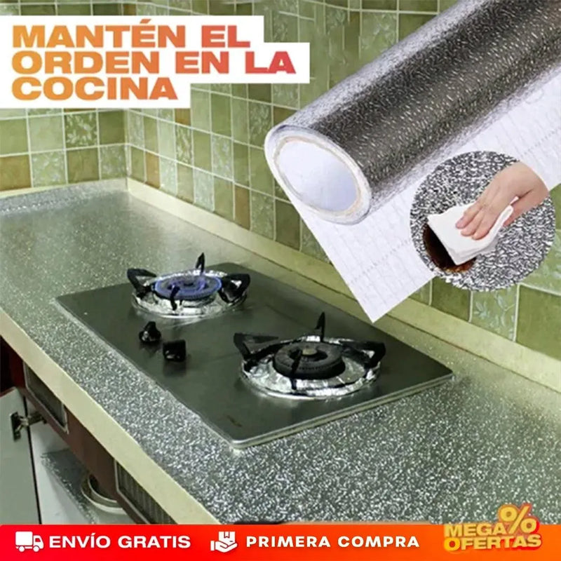 (COMPRE 1 LLEVA 3) PAPEL ALUMINIO ADHESIVO DE COCINA 60cm x 2 mt