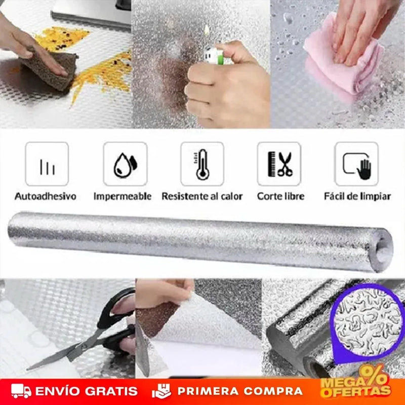 (COMPRE 1 LLEVA 3) PAPEL ALUMINIO ADHESIVO DE COCINA 60cm x 2 mt
