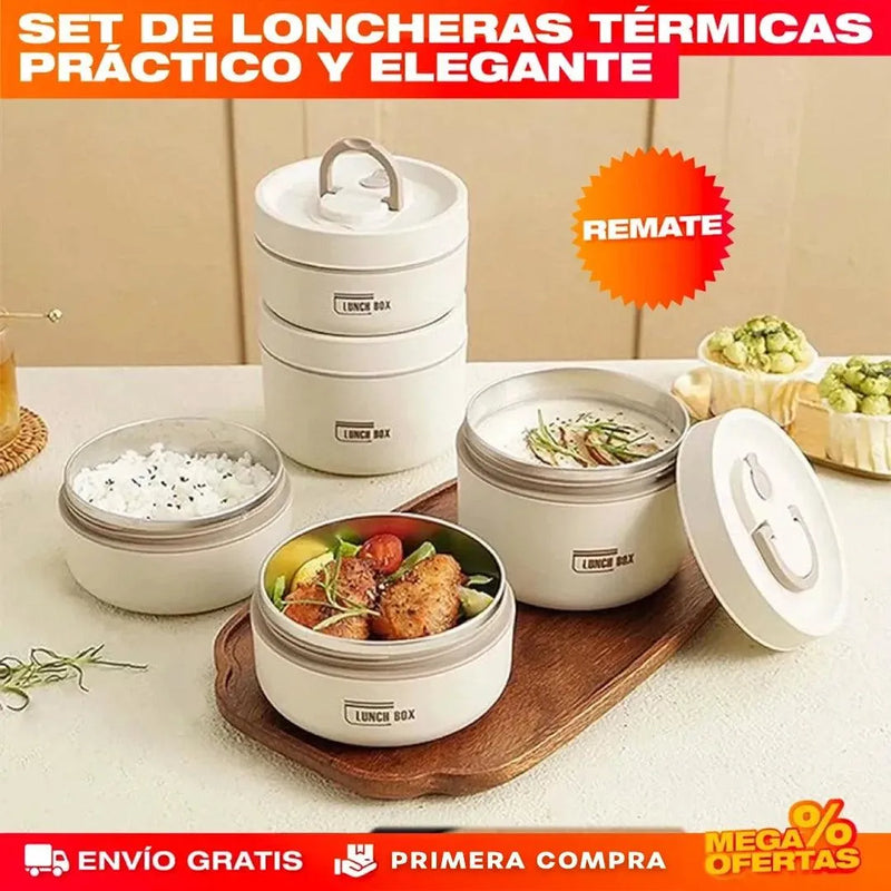 SET X4 PORTACOMIDAS Y LONCHERA TÉRMICA
