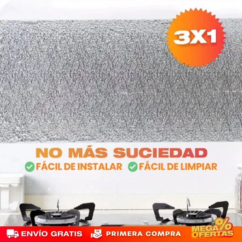 (COMPRE 1 LLEVA 3) PAPEL ALUMINIO ADHESIVO DE COCINA 60cm x 2 mt