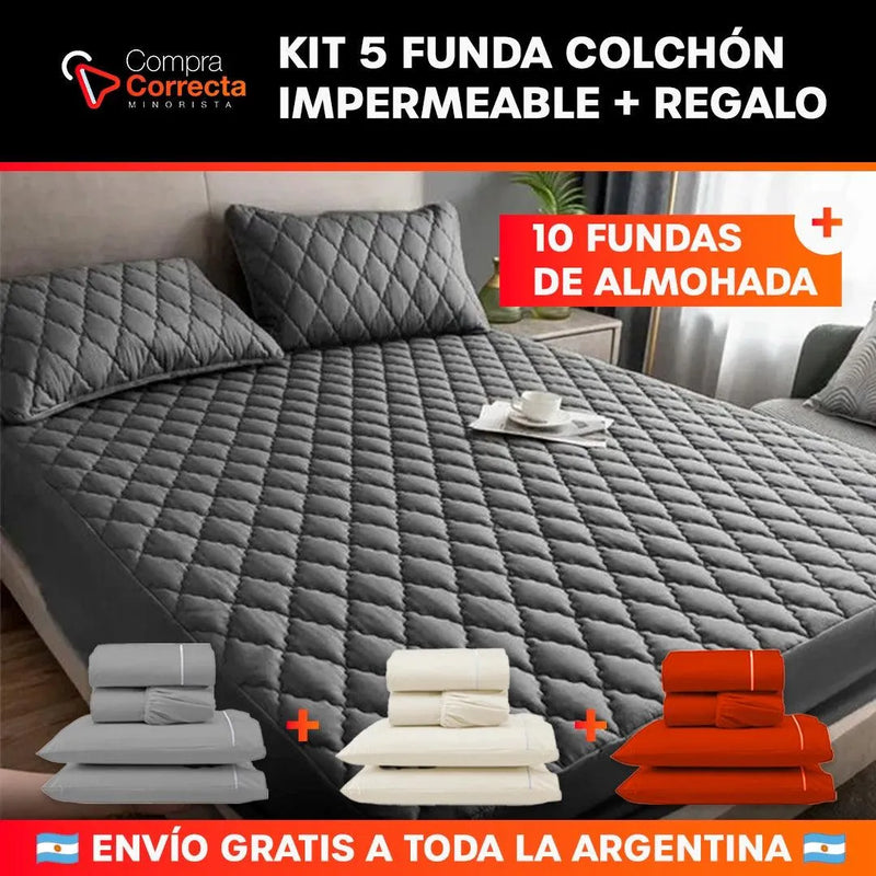 [ÚLTIMAS UNIDADES] Kit 5 Funda Colchón Impermeable + 10 Fundas de Almohada Gratis